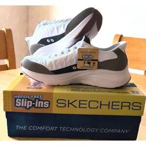 Skechers Slip-Ins Cozy Fit Men’s 8 White Gray Hands Free Air Cooled Memory Foam